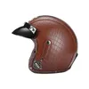 Motorcykelhjälmar läder yta Fyra säsonger Scooter Jet Open Face Helmet Man Women Personlig Vintage Casque Moto Motocross Drop Ot9kf