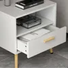 RANK Modern White Bedside Table with Gold Metal Legs, Suitable for Living Room and Bedroom