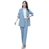 Women's Two Piece Pants Women Business Suit Elegant Set With Double-breasted Coat High Waist For Formal Office Wear Commute