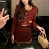 Women's Jackets Red Suit Chain Woolen Short Coat For Women Winter Contrasting Color Thickened Studded Skirt