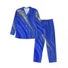 Мужская одежда для сна, синие мраморные пижамные комплекты, весенние абстрактные жидкие милые ночные женские комплекты из двух предметов, винтажная ночная рубашка большого размера на заказ, подарок
