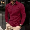 Automne Mens Polo Shirt Zipper Polo Collar Golf Wear à manches longues Pocket Mens Top Polo Contrus