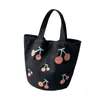 Shoulder Bags Korean Canvas Bag Woman Bucket Cute High Capacity Portable Lunch Box Kawaii Japanese Cherry Cloth Women Handbags