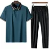 Survêtements pour hommes Survêtement Hommes Ensembles Casual Set 2 pièces Costume de sport Polo Top Pantalon Ice Soie Sports d'été Joggers Plus Taille