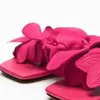 Slippers Damesschoenen 2024 Zomer Puur en mooi Roze Rode Bloem Decoratie Schapenleer Platte bodem Sandalen