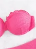 Mulheres Swimwear Ruffle Underwire Biquinis Define Mulheres Rosa Bandeau Corte De Cintura Alta Maiô 2024 Praia Brasileira Maiô
