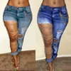 Jeans pour femmes Femmes Crayon Pantalon Denim Sexy Gros Trous Chaîne Lavage Slim Poches Streetwear Printemps 2024 Légère Strech Couleur Solide