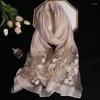 Halsdukar 2024 Luxury Silk Shawl Scarf For Women Design Brodery Flowers Hijab Wraps Bufandas Female HEADKERCHIEF Fouloud Echarpe