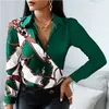 Office Lady Turn Down Collar Leopard Print Shirt Striped Lapel Tops Fashion Long Sleeve Blouse Casual Tops Vintage Clothes 18972 240322