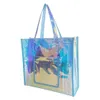 Holographic Clear Tote Bag with Glitter Stars and Color Accent Trim Large Capacity PVC Waterproof Travel Beach With Women 240322