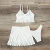 Women's Swimwear Sling Bra Solid Color Cover Up Skirt Set Stylish Three-piece Bikini For Women Ruffle Hem High Waist Beach