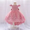 Enfant en bas âge bébé filles 1er anniversaire blanc robe de baptême infantile Bow dentelle robes de fête de mariage 0-5Y enfants fille Trail princesse vêtements 240322