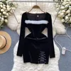 Casual Dresses Girl Plush Square Neck Autumn Dress Women's Fall And Winter Split Strap Velvet Short Ladies Long Sleeve Spring