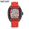 MEGIR Men's Wine Bucket Silicone Tape Night Glow Waterproof Hollow Out Mechanical Watch