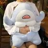 Plush Dolls 40cm Cute Work Shark Plush Toy Stuffed with Muscle Mr. Animal Pillow Sticker Childrens Doll Gift Q240322