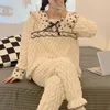 Women's Sleepwear Women Winter Sweet Flannel Lace Nightwear Princess Style Warm Long Sleeved Pants Home Clothing Fashion Square Neck Pajama