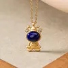 Pendentifs argent incrusté Lapis Lazuli petite grenouille pendentif collier Style chinois rétro Unique artisanat or charme bijoux pour femmes