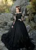 Abiti eleganti Quinceanera vintage in rilievo di pizzo nero maniche lunghe abito da ballo in tulle abiti da sera per feste dolci 16 abiti da ballo8412432