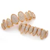 Otto denti Grillz Rapper Hip Hop Zircon Grillz Denti Denti placcati in oro 18 carati Grillz