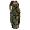 Casual Dresses Printed Maxi Dress Colorful Digital Print Off Shoulder With Pockets For Women Plus Size Soft Lady Short