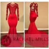 Sheer Prom Modest Dresses Mermaid Appliqued Sequined African Black Girls Long Sleeves Evening Celebrity Gowns Red Carpet Dress