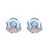 Stud Earrings Blue Pansy Flower Real 925 Sterling Silver Orignal Brincos For Women Gift 2024