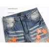 High Street New Broken Orange Patch Slim Fit Small Fot Full Sky Star Elastic Jeans Fashion masculin's Fashion