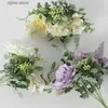 Faux Floral Verdure 5Head Rose Bouquet Pivoine Artificielle Fleurs De Soie DIY Rose Hortensia En Plastique Fausses Fleurs De Mariage Décoration Table Centres Y240322