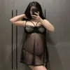 Lingerie di grandi dimensioni, Mm paffuto, Cameriera in puro stile lussurioso, Pigiama sexy, Set passione di mezzanotte, Calzini in rete nera di pizzo 182215