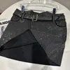 Skirts PREPOMP 2024 Summer Collection Rhinestone Diamonds Black Short Bodycon Skirt Belt Women GH708