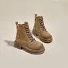 Casual Schoenen Koe Fluwelen Dames Korte Laarzen 2024 Herfst/Winter Echt Leer Retro Werkkleding Cowboy Dikke Zool Platform Botas De Mujer