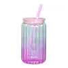 Gobelet en verre de couleurs dégradées de sublimation de 16 oz avec couvercle en plastique coloré pailles bandes de vase en verre tasses pot mason libby can fleurs bouteille