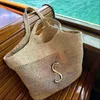 Designer Bag Fashion Raffias Straw Shoulder Bags Luxury Handbag Women Large Icare Maxi Beach Bag 3 Color Luxuries Top Quality Genuine Leather Tote with Metal Letter