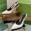 Slingbacks النساء المعادن الكعب المعدني غير الرسمي ماء ماء الماس الزخرفية الكلاسيكية مدببة 8.5 سم كعب كبير المصمم فستان الأحذية مصمم أحذية المرأة الصندل