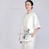 エスニック服2024中国太極拳のウシュセット綿リネンタイジクン練習フラワープリント格闘技ウィングチュンエクササイズ