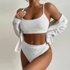 Women's Swimwear Sexy Solid White Bikini 2024 Mujer High Cut Pleated Swimsuit Ribbed Woman Summer Split Biquini