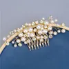 Hair Clips Elegant Artificial Pearls Combs Rhinestone Headpieces For Bride Wedding Gold Color Alloy Hairpins Women Party Jewelry