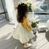 Vestidos para niñas, 2 uds., camisetas con mangas abullonadas, Tops, vestido con tirantes florales para niños, ropa para niños de algodón para primavera y verano 2024