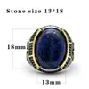 Cluster Rings 925 Sterling Silver Turkish Classic Retro Brass Jewelry Ring With Natural Lapis Lazuli Birthday Gifts For Men And Women
