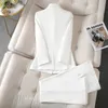 Traje blanco elegante para mujer, chaqueta con doble botonadura, pantalones acampanados, traje Formal de negocios, chaqueta de oficina, trajes femeninos de 2 piezas 240320