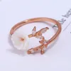 With Side Stones Delicate Zircon Crystal Leaf Shell Flower Ring For Women Ladies Girls Rose Gold Color Finger #272054