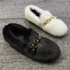 Casual Schuhe Mode Weiß Frauen Wohnungen Ketten Mokassins Echt Nerz Pelz Winter Warme Loafer Espadrilles Damen Plattform