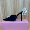 Pantofole Estate Seta Punta a punta Décolleté da donna Eleganti Perle Slingback Fiore Sandali da donna Abito da passerella Tacchi alti per