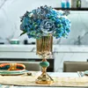 Vases Light Luxury Gold Metal Crystal Glass Vase European Model Room Living Table Top Decoration Set