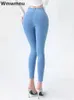 Frau Große Größe Streetwear Sexy Stretch Denim Hosen Hohe Taille Dünne Bleistift Jeans Frühling Koreanische Mode Casual Kot Pantolon 240315