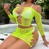 Sexy set erotische visnet bodysuit lingerie kristal diamant doorzichtig voor vrouwen exotische lingerie netkousen babydoll 21 sexshop 24322