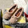 Freizeitschuhe, quadratische Zehen, flache Slip-On-Mokassins, warme, lockige Wolle, weicher Boden, rutschfeste Damen-Loafer, Perlen-Schleifenknoten, flache Espadrilles