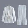 PB ZA Womens Style With Waist Closing Dress Blazer High Straight Suit Pants Twopiece Set 240319