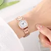 Orologi da polso Orologio da polso da donna casual retrò al quarzo oro rosa con cinturino in acciaio alla moda con quadrante quadrato