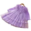 Girl Dresses 2024 Spring And Summer Dress Purple Gauze Fashion Toddler Clothes